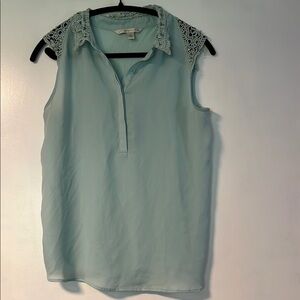 LC Lauren Conrad Sky Blue Blouse with Lace Accents